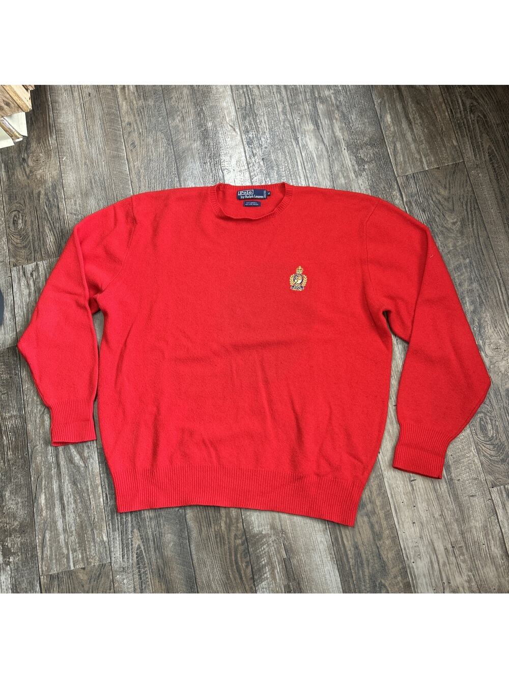 Polo Ralph Lauren Lambswool Sweater Mens XL Red Knit Crewneck VTG Pullover